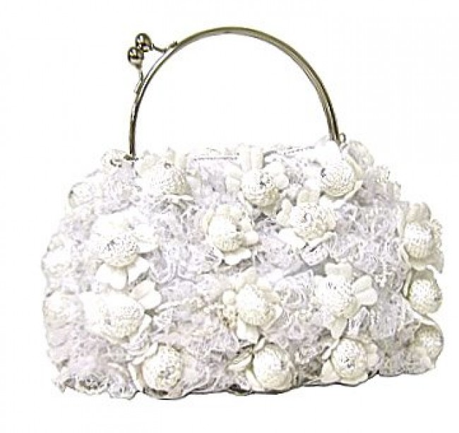 Evening Bag - Rosettes w/ Metal Handle – White – BG-88964WT